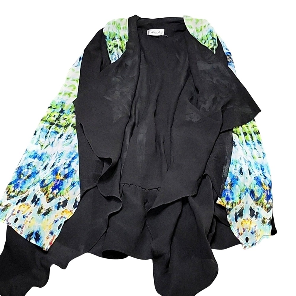 Ania.A open front cardigan tie dye tab sleeve mixed media neutral lagenlook